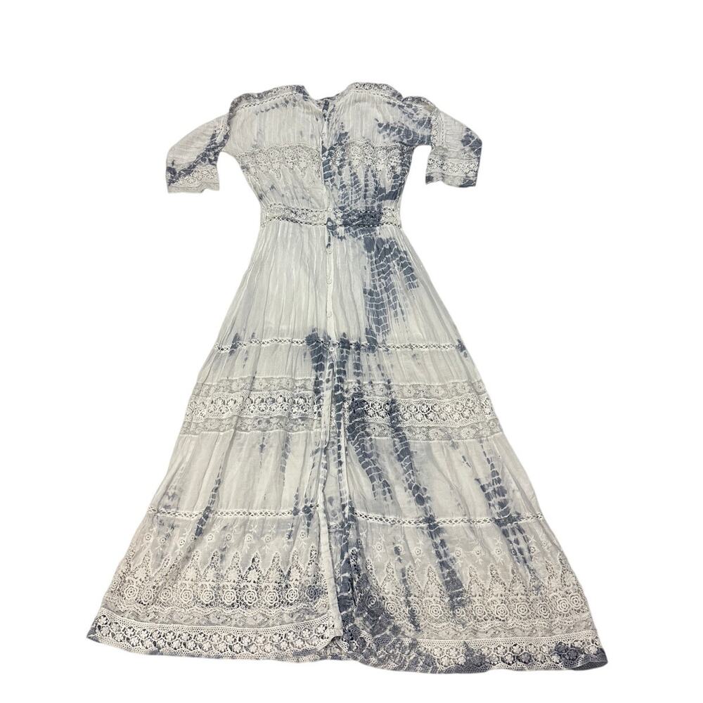 LoveShackFancy XS Tie-Dye Lace Button Front Maxi Dress Romantic Boho Victorian